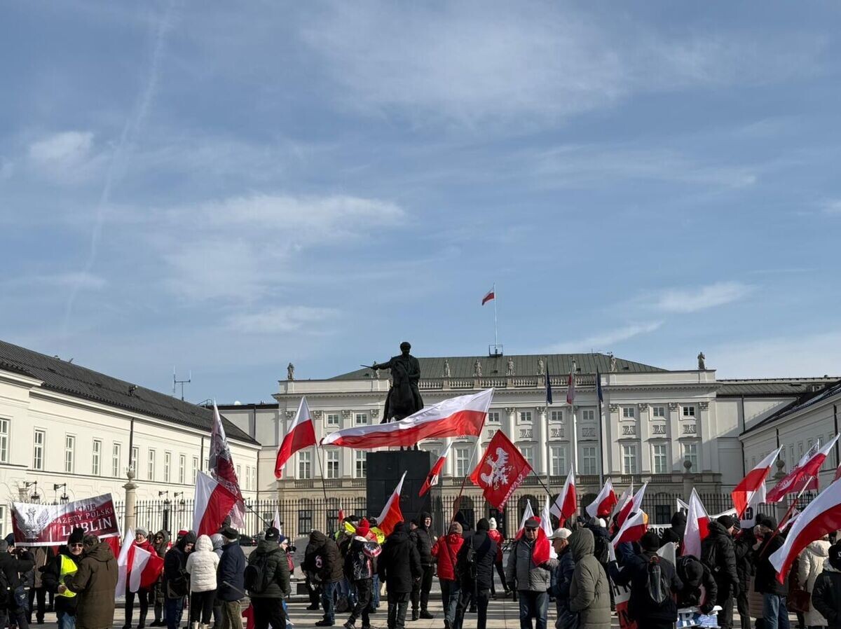    Акция протеста против участия Польши в кредитной программе ЕС по закупкам вооружения SAFE проходит в Варшаве | © Фото : соцсети
