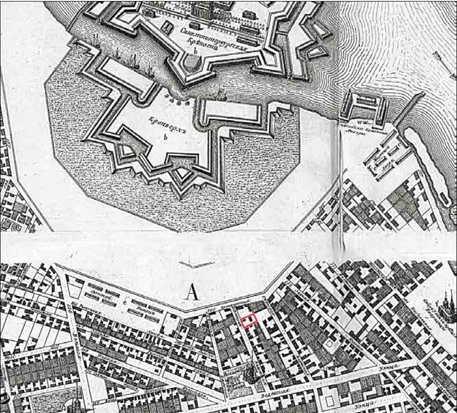 1.	Махаев М.И. «План столичного города Санкт-Петербурга с изображением знатнейших оного проспектов, изданный трудами Академии наук и художеств в Санкт-Петербурге». 1753. Фрагмент. ОК РНБ.