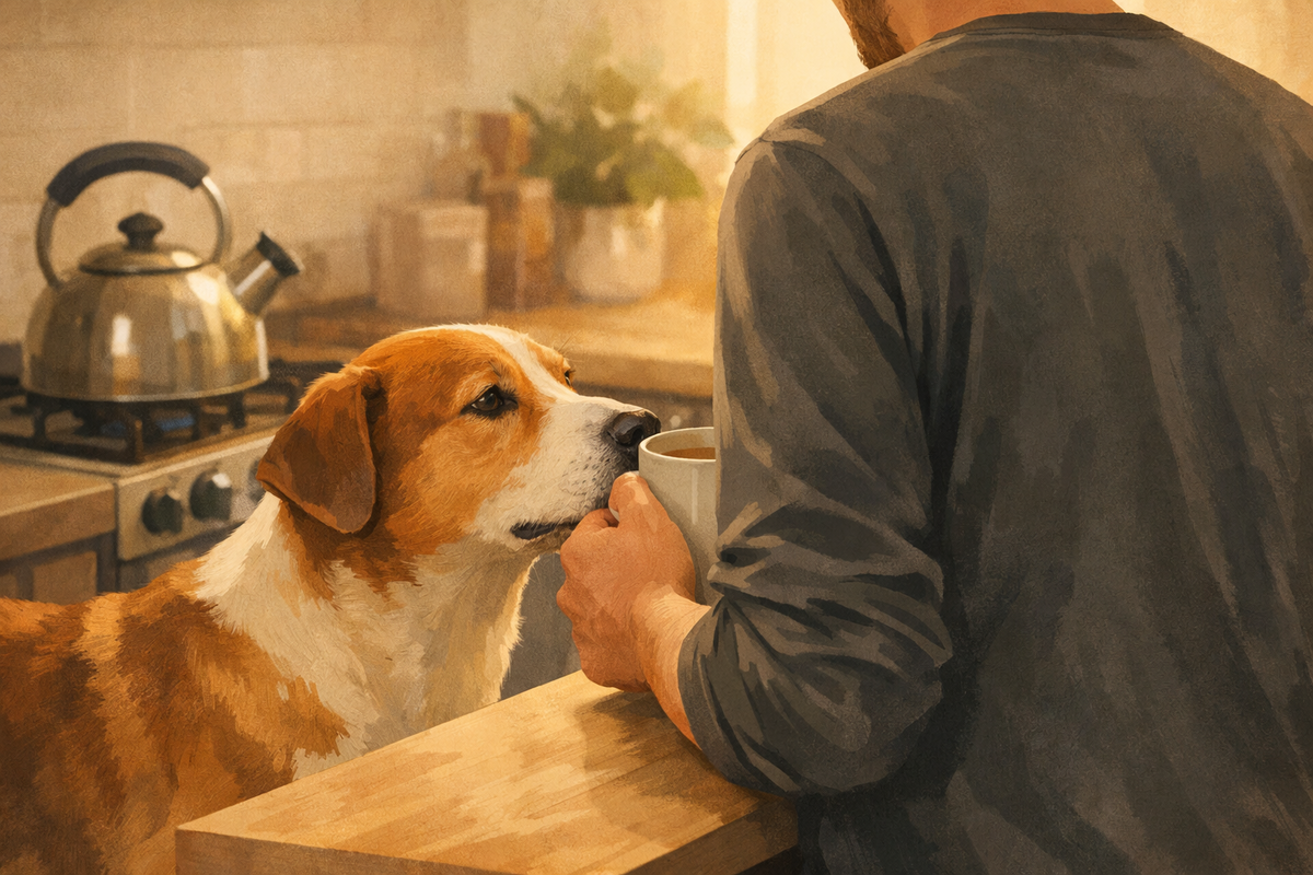 Собака мягко возвращает внимание, когда тревога только поднимается