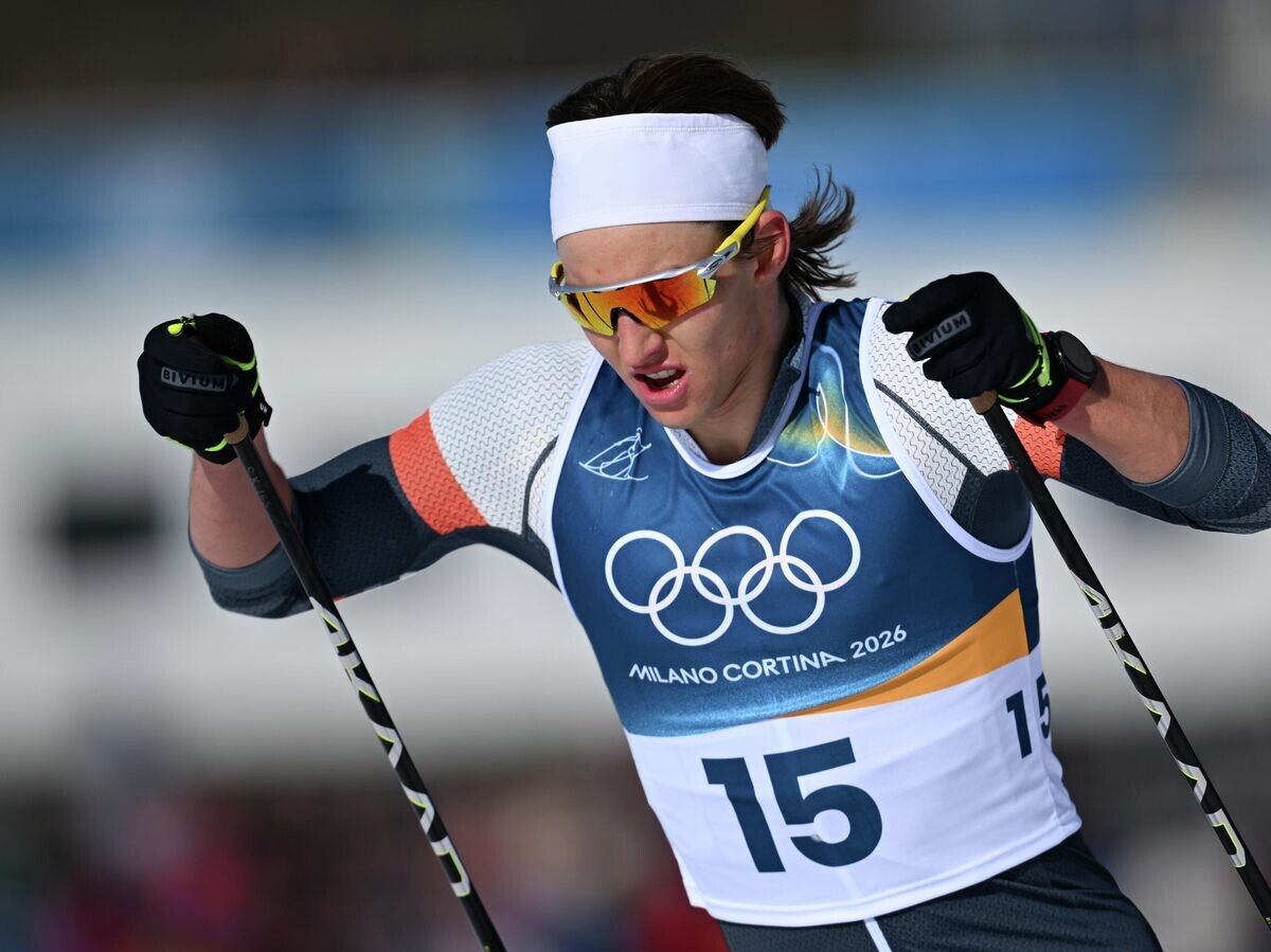    Российский спортсмен Савелий Коростелев на дистанции скиатлона 10км + 10км соревнований по лыжным гонкам среди мужчин зимних Олимпийских игр 2026 | © РИА Новости