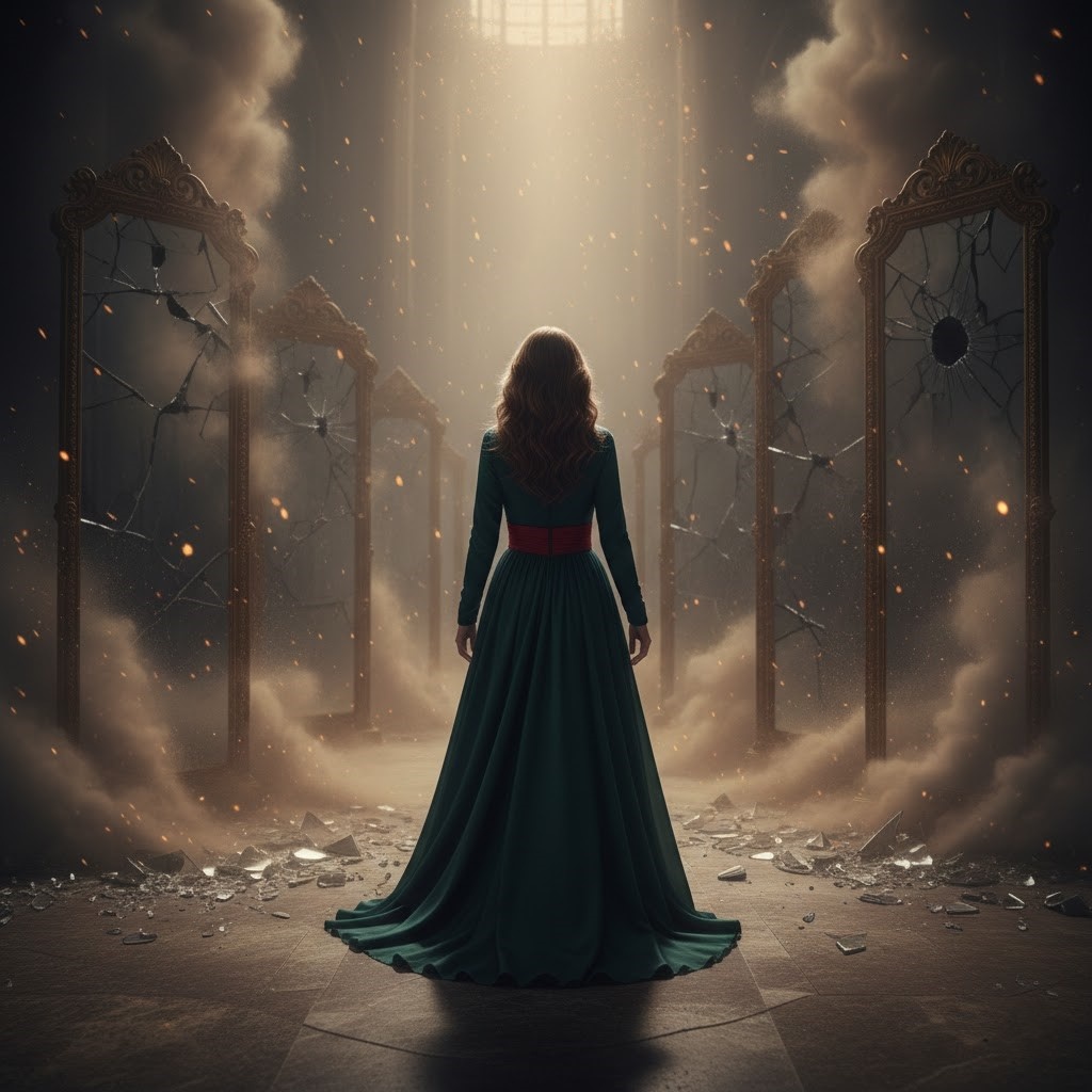 Женщина уходит прочь от зеркального лабиринта. Она не оборачивается. Лабиринт за ее спиной начинает тускнеть и осыпаться пеплом, потому что на него больше никто не смотрит.