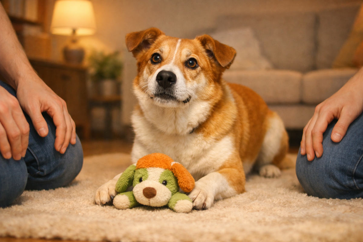 Первое приглашение к игре: она кладет игрушку и спокойно ждет вашей реакции.