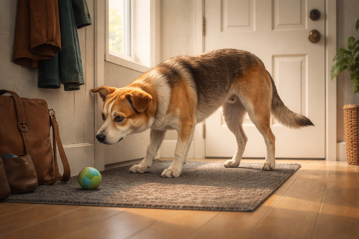 Первые дни дома: она изучает прихожую и решается отойти от стены хоть на шаг.