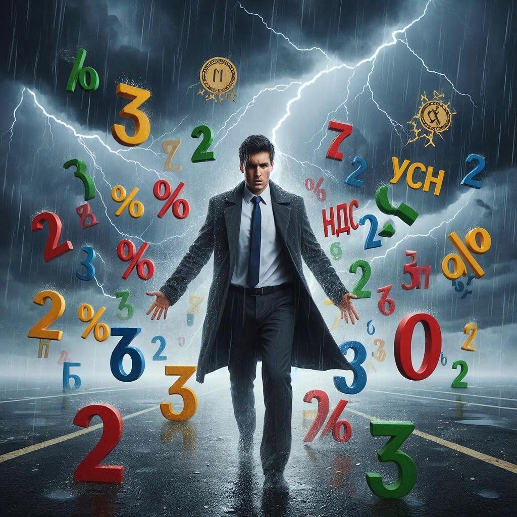 Бизнесмен пытается укрыться от «налогового шторма» 2026 года. Рост ставок и новые правила УСН обрушиваются на предпринимателей подобно стихии.