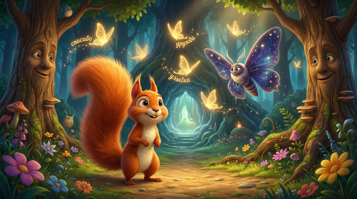 Сияющие слова «радость», «улыбка» и «доброта» вспорхнули и полетели вглубь пещеры. Они закружились вокруг невидимого Эха, и его ворчание на миг стихло