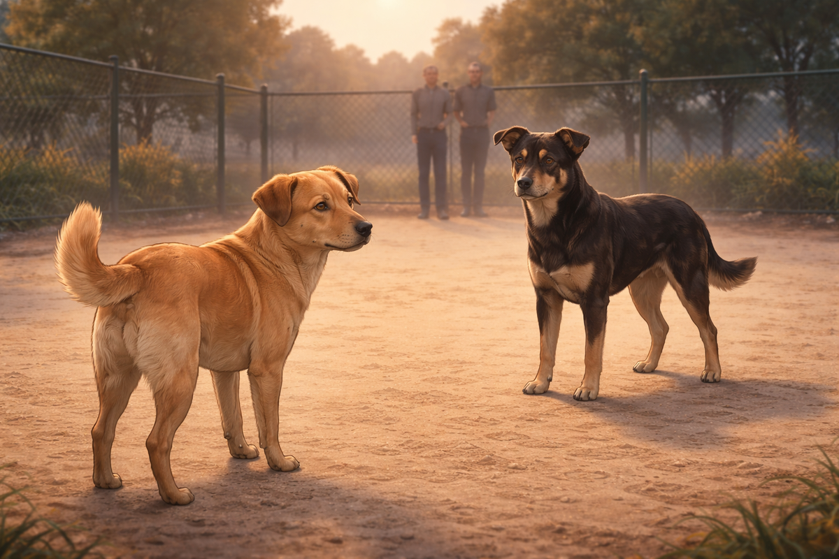 Прижатый хвост с мелким вилянием часто означает напряжение, а не радость.