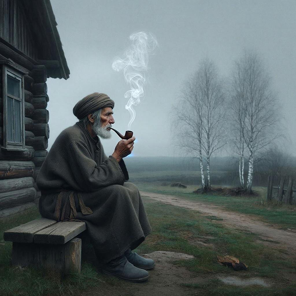 Загадочный старик словно знает горькую правду о будущем — и его взгляд заставляет сердце сжиматься от тревоги.