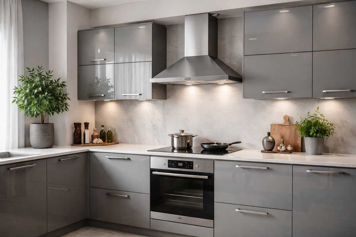 Купольная вытяжка на кухне в стиле хай тек