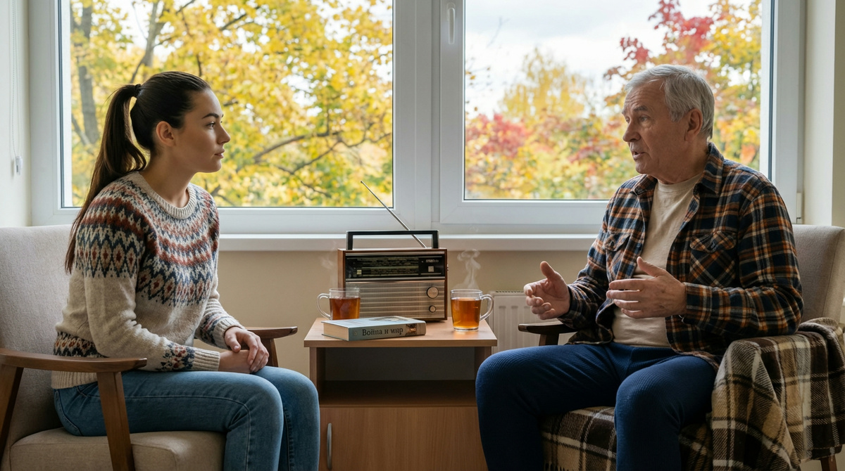 Николай Степанович сидел в кресле, слушал радио – какую-то старую песню, из тех, что пели в моём детстве.