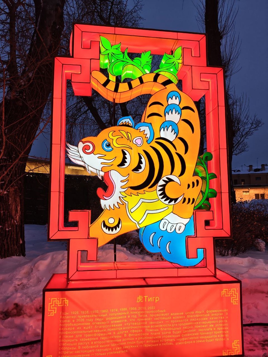 Изображение года тигра на фестивале китайскийх фонарей в Петропавловской крепости