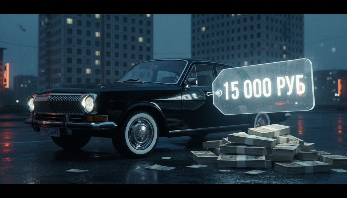  Черная Волга ГАЗ-24 и советские рубли на фоне хрущевок, цена роскоши в СССР