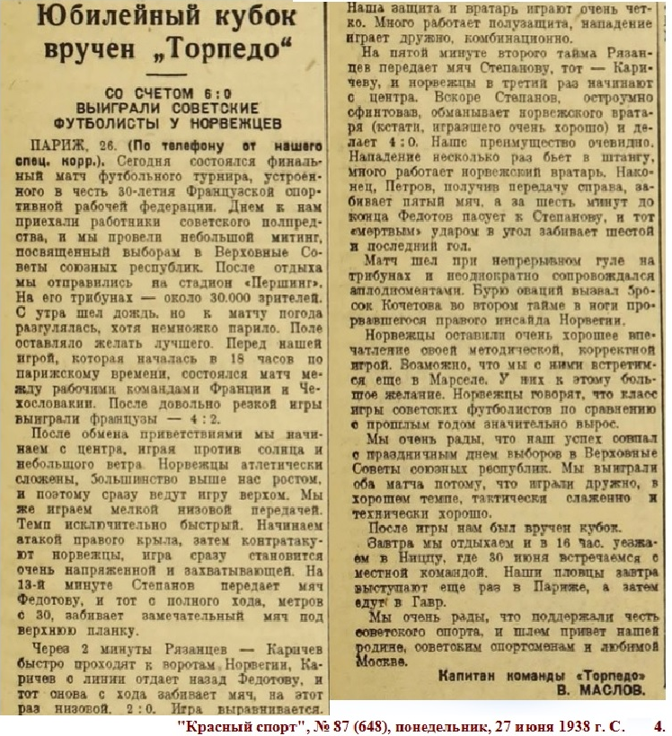 "Красный спорт", № 87 (648), понедельник, 27 июня 1938 г. С. 4. Коллаж автора ИстАрх.