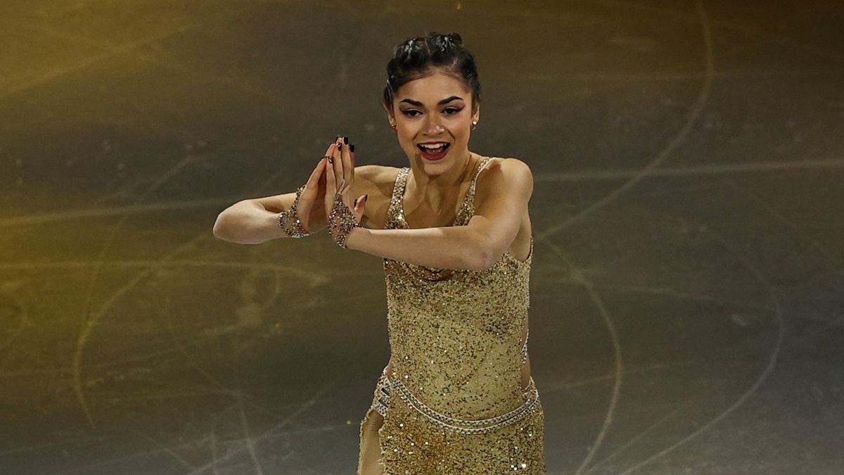    Аделия Петросян во время показательных прокатов на Олимпиаде-2026 в Милане. Фото: REUTERS/Amanda Perobelli