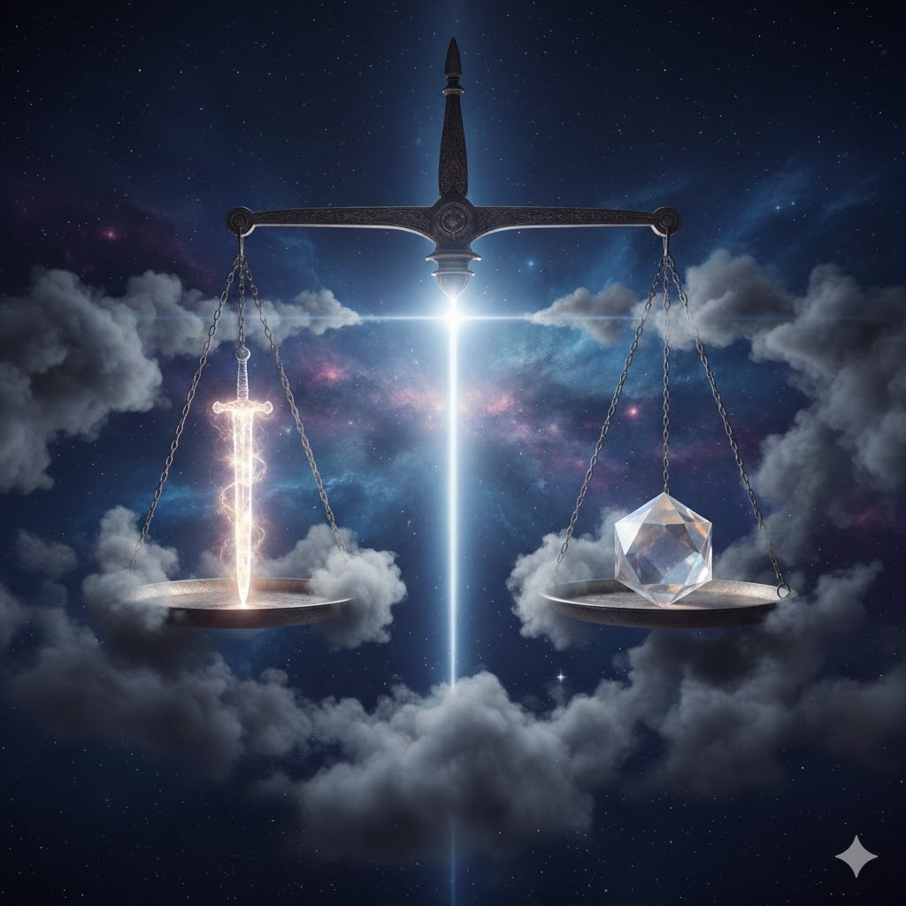 "Весы Метрона: Высшая Мера Справедливости", иллюстрация создана сетью Джемини