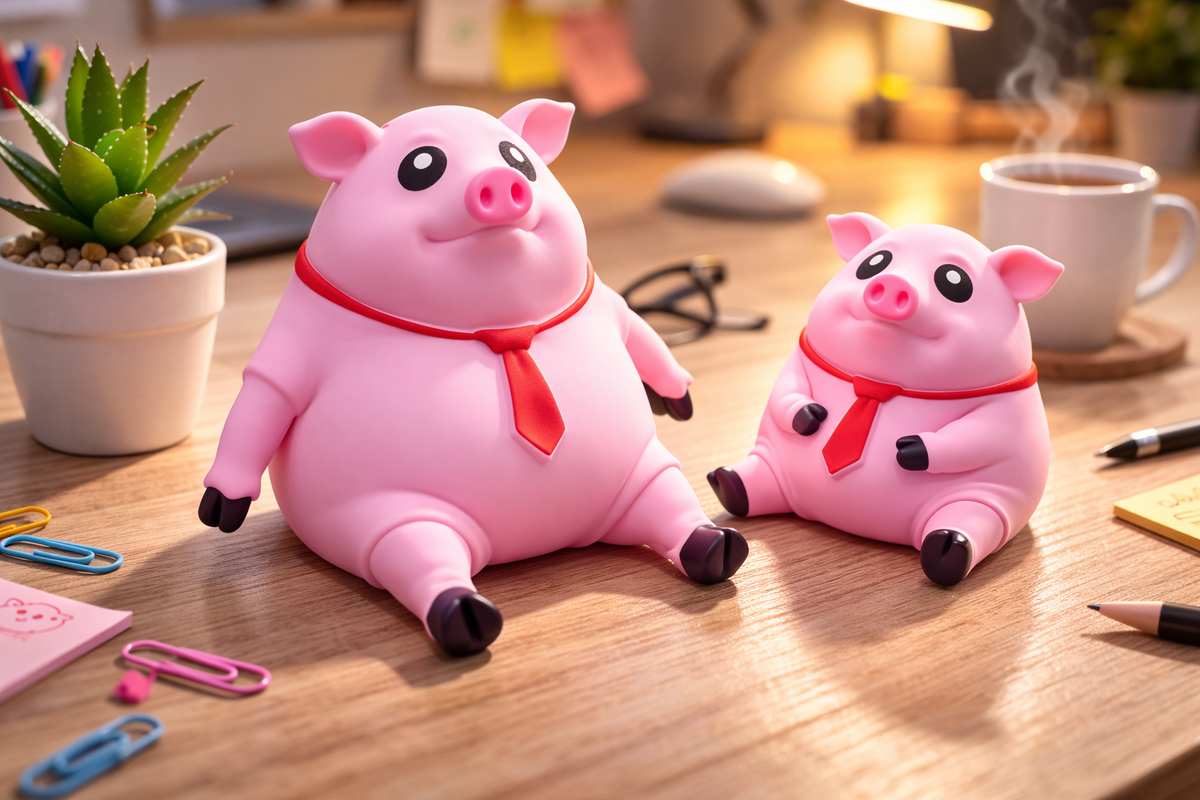 Растягивающиеся антистресс-свинки в интерьере рабочего стола