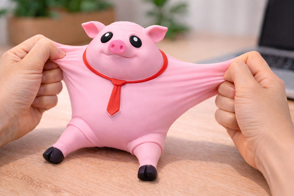 Растягивающаяся свинка-антистресс в действии