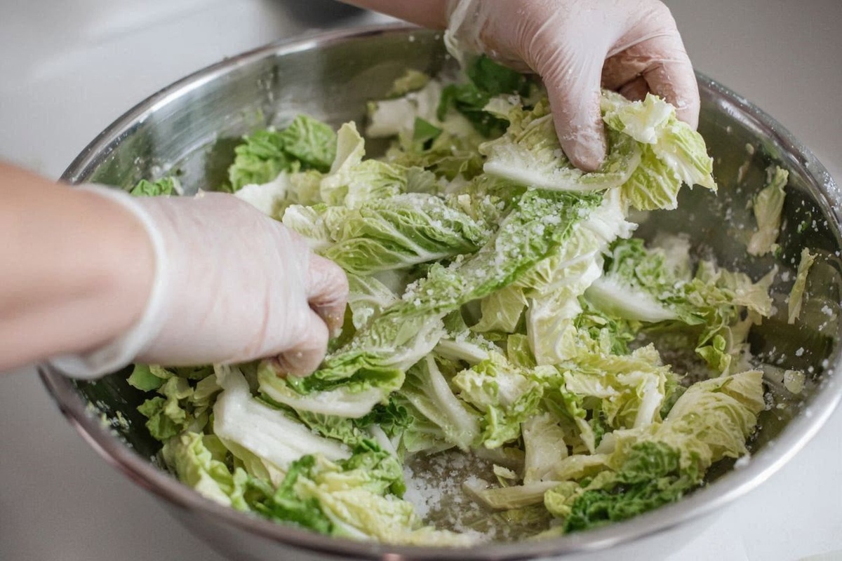 Процесс засолки капусты