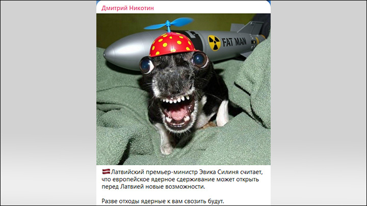    У нас прибалтийский милитаризм воспринимается исключительно через призму юмора. Скриншот: ТГ-канал "Дмитрий Никотин"