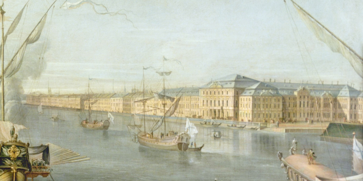 Проспект вверх по Неве реке от Адмиралтейства и Академии Наук к востоку