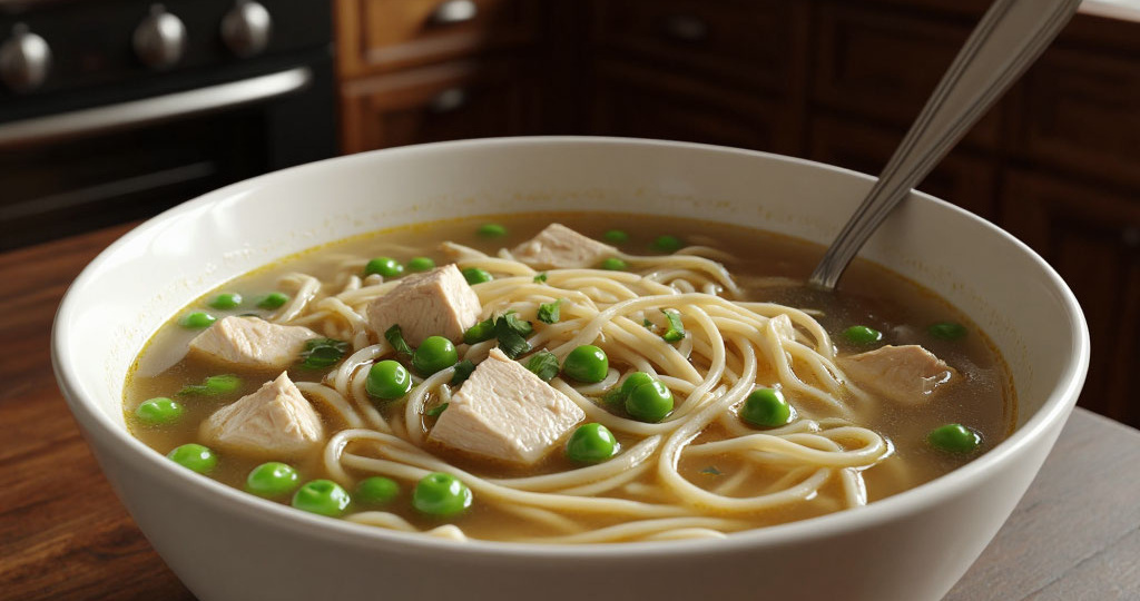 Куриный суп с вермишелью и зелёным горошком: лёгкий и сытный обед за полчаса 🍲🐔 Домашние рецепты с расчетом стоимости.