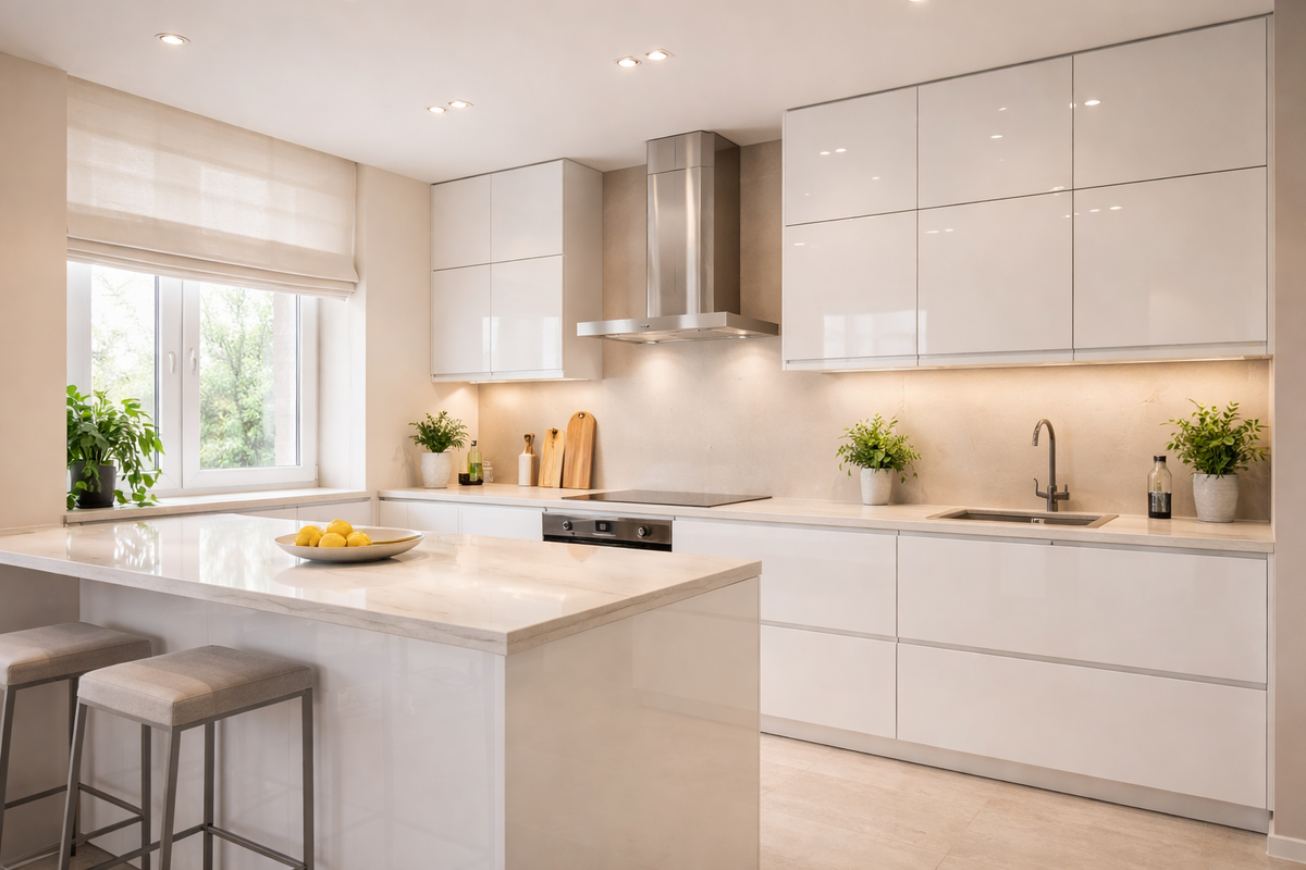 Глянцевые фасады отражают свет и визуально расширяют пространство