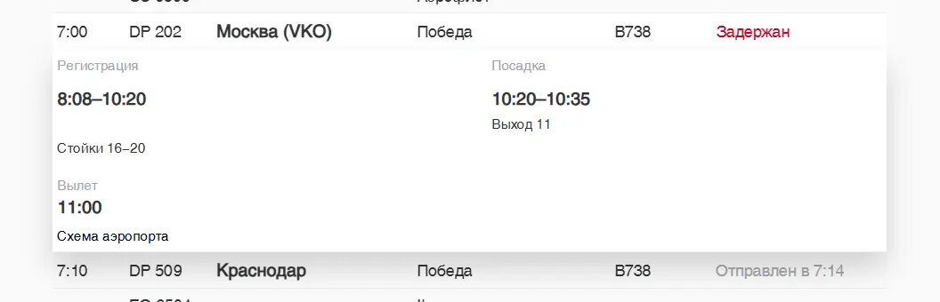    Фото: скриншот онлайн-табло аэропорта Пулково