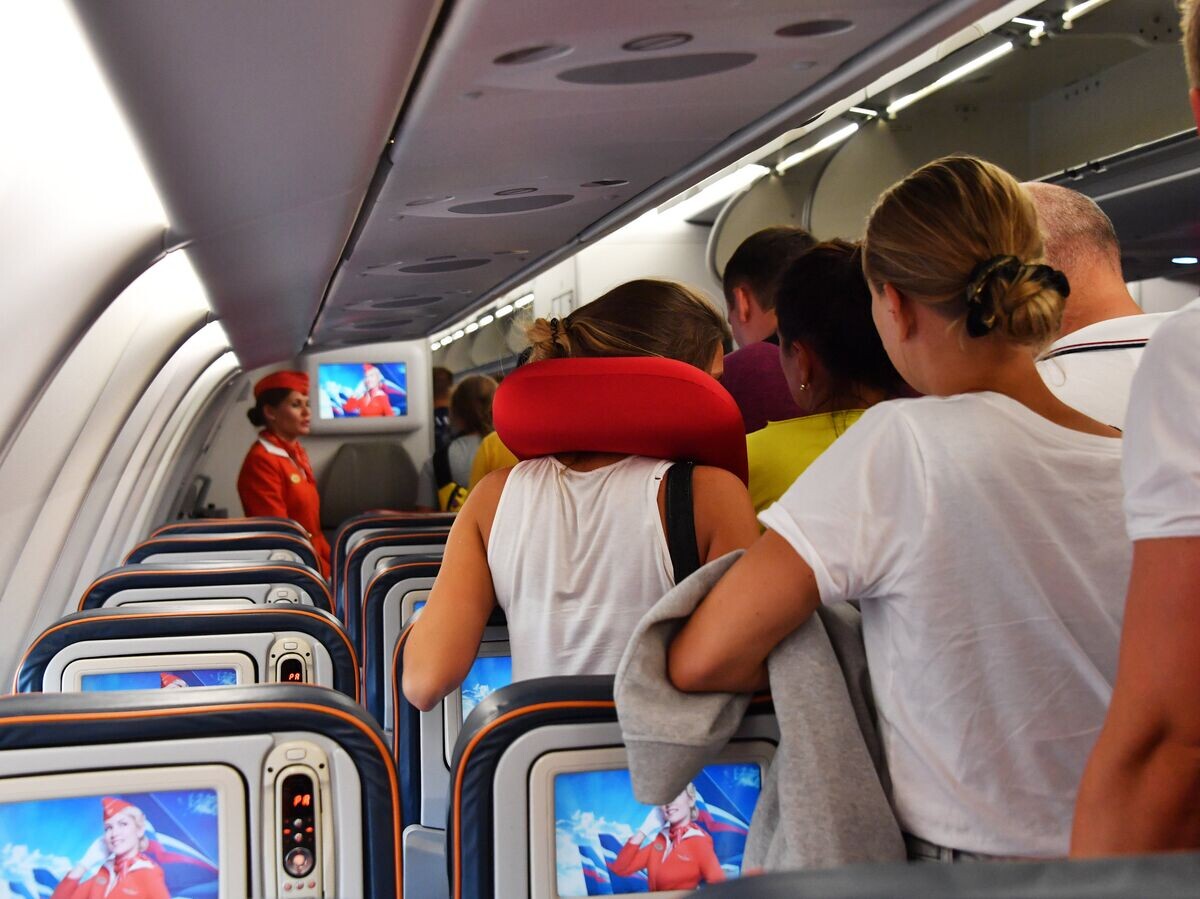    Пассажиры выходят из самолета авиакомпании "Аэрофлот"© РИА Новости . Наталья Селиверстова