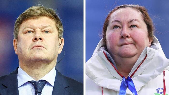 Российский спортивный комментатор Дмитрий Губерниев и президент Федерация лыжных гонок России Елена ВяльбеОбложка © ТАСС / Софья Сандурская, Егор Алеев