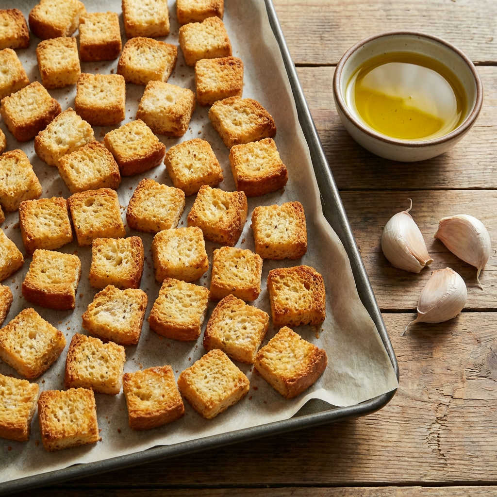 Домашние крутоны — хруст, который не пропадает в салате.