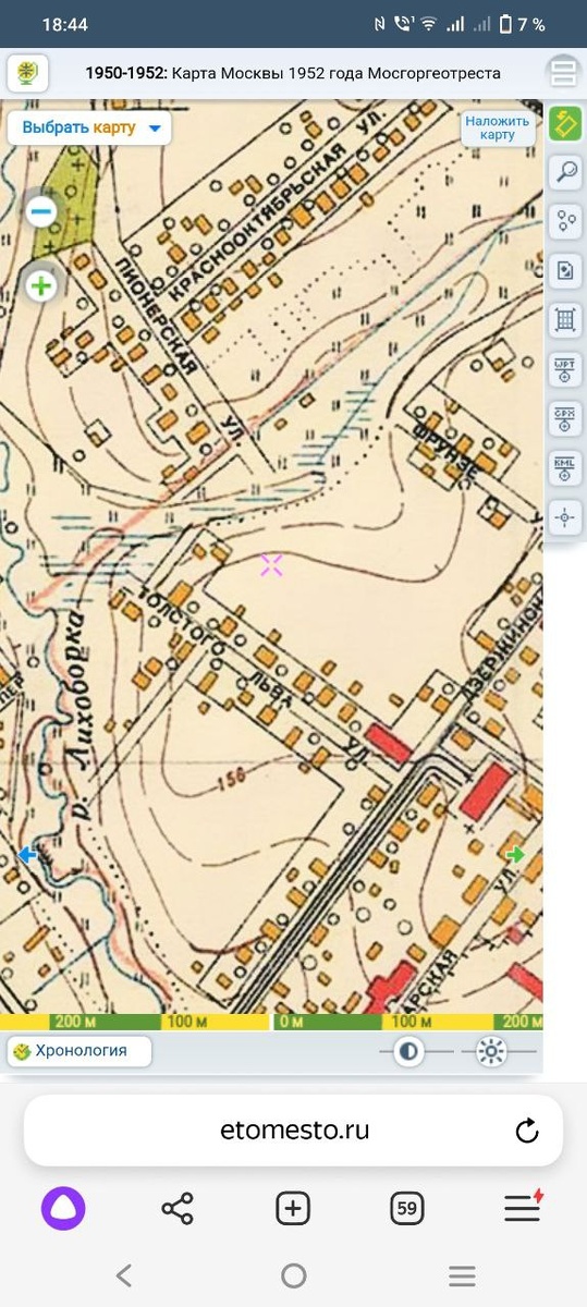 2. Карта 1952 года . Перекрёсток Сенежская - Флотская, в 1952 был тупиком ул. Толстого пос. Краснооктябрьский 