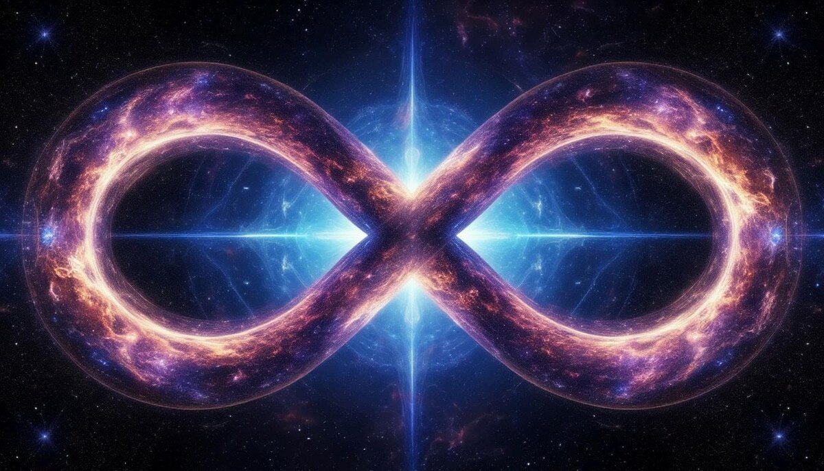 Перевёрнутая восьмёрка, две петли, уходящие друг в друга. Мы называем его знаком бесконечности.