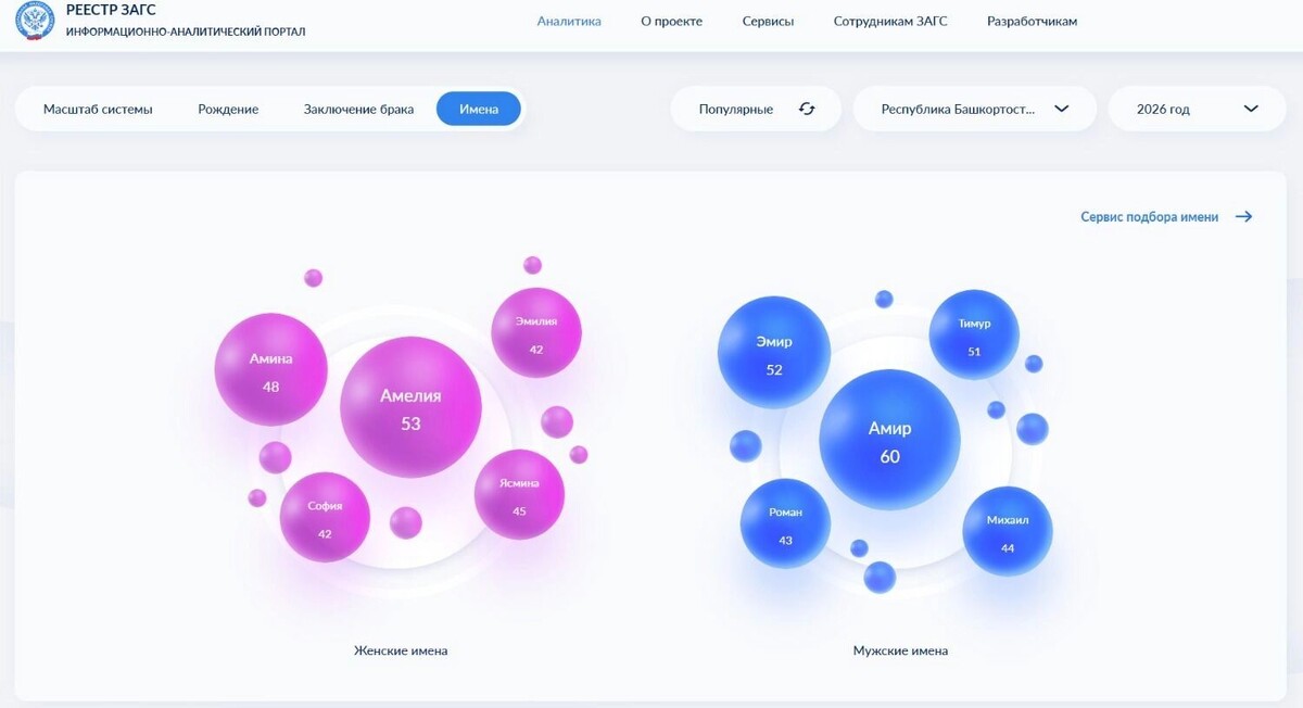    Скрин с портала ЗАГСа — самые популярные имена февраля в Башкирии   https://zags.nalog.gov.ru/analytics/names