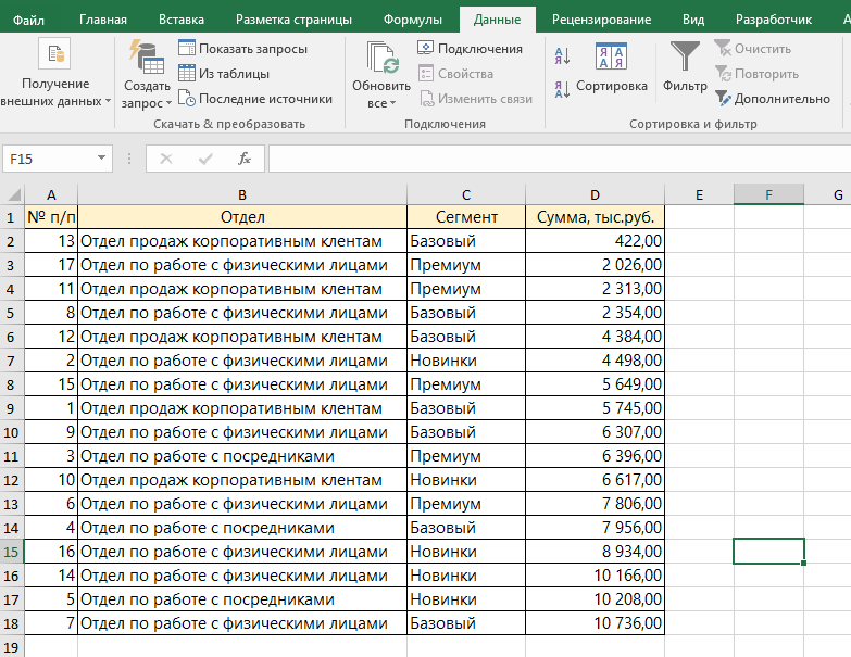 «Сортировка от А до Я» — по возрастанию
