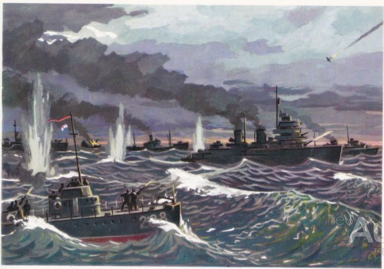 Прорыв Краснознаменного Балтийского флота из Таллина в Кронштадт. Худ. И.Родионов, 1976.
Открытка из набора, посвященного участию ВМФ СССР в Великой Отечественной войне, с которого у многих в моем поколении начиналось в детстве увлечение флотом...