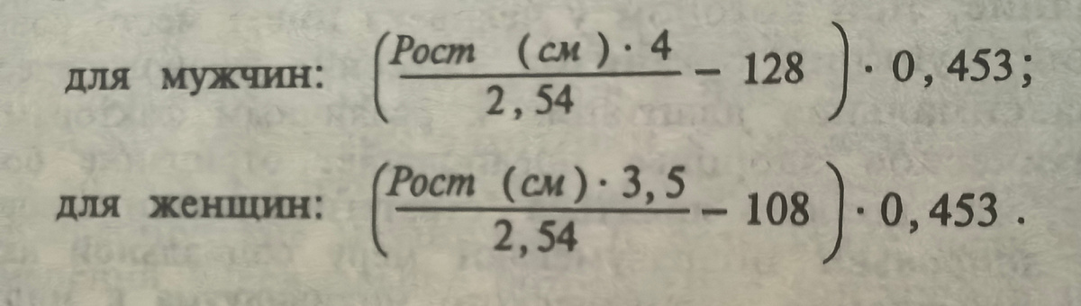 Формулы "должного" веса для мужчин и женщин.