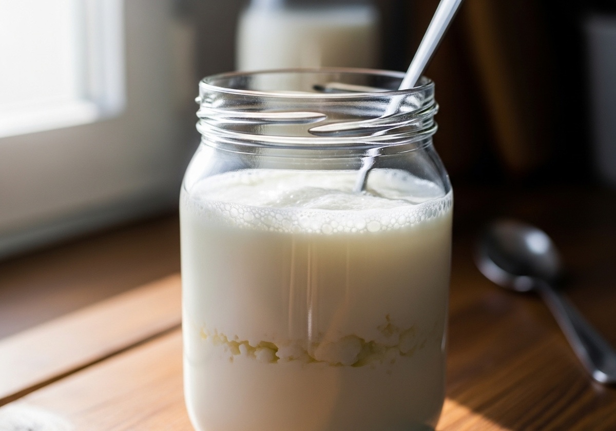 Простокваша из молока бродит в банке