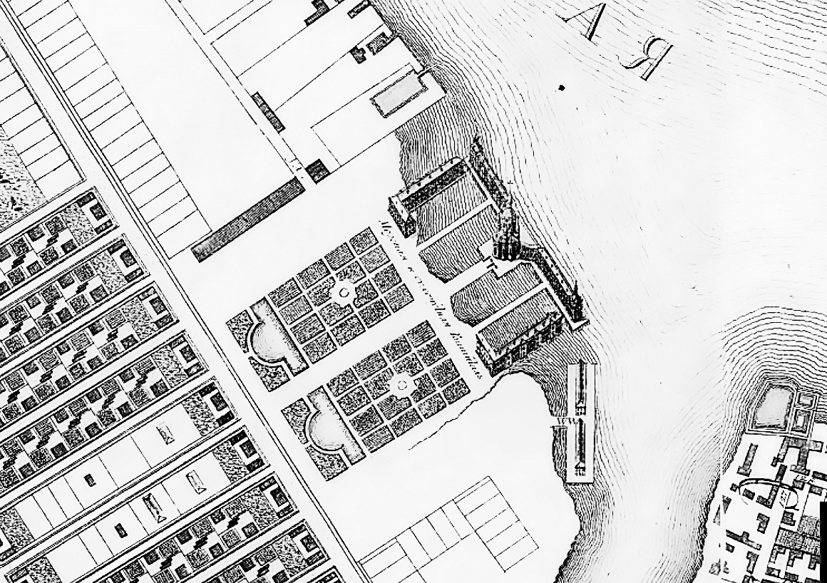 Здания морского и сухопутного госпиталей на плане Санкт-Петербурга, 1753 г.