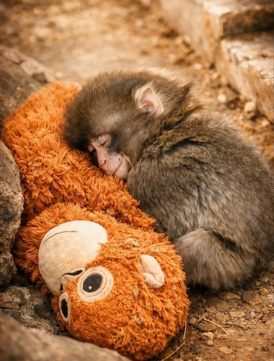 Брошенный матерью детёныш макаки Панч нашёл утешение в мягкой игрушке