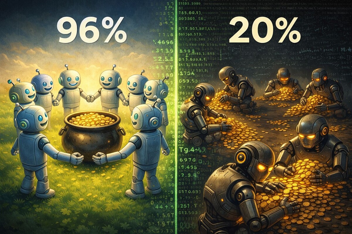 Простые модели делились почти всегда. Умные - только в каждом пятом случае. Интеллект бил по кооперации.