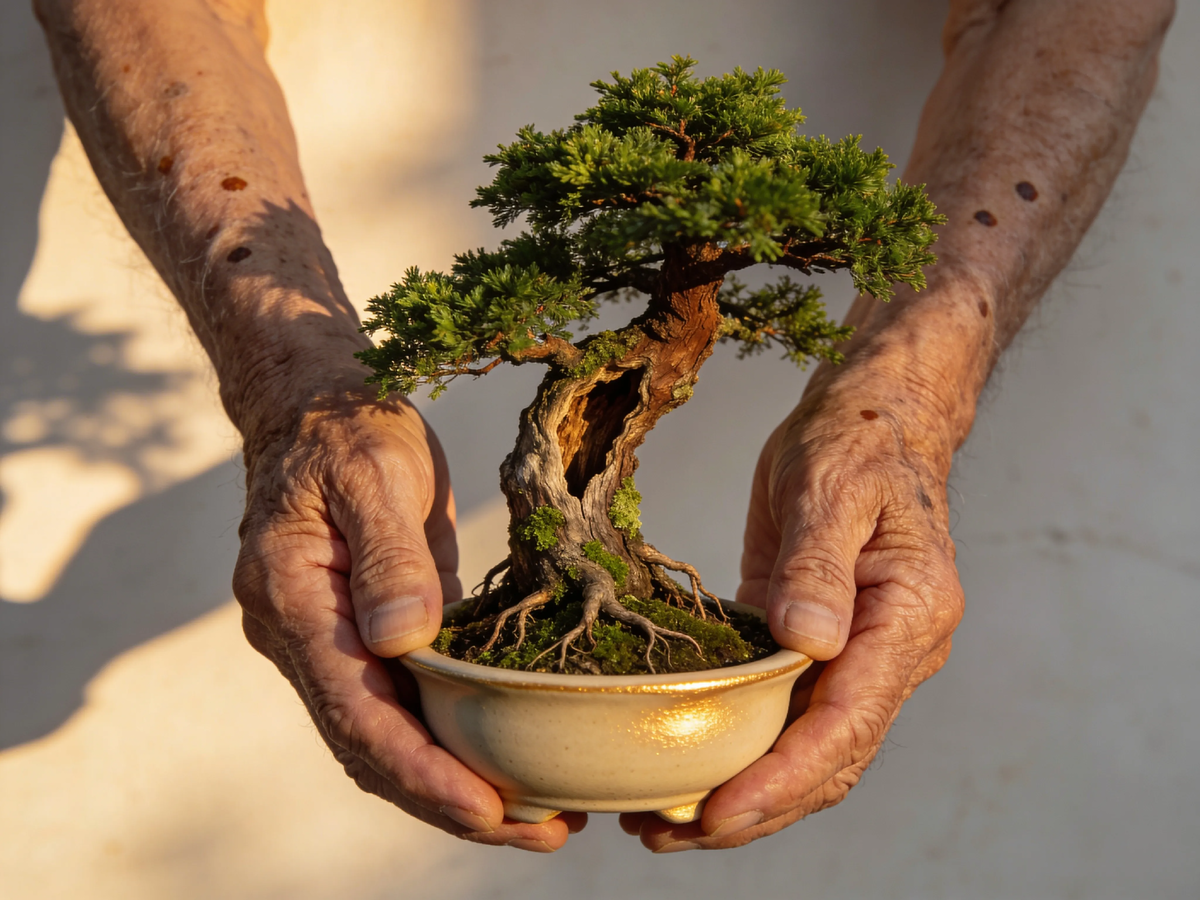 Эти руки помнят, как пахнет тайга, как тяжела геологическая кирка и как холодна вода в горных реках. Теперь они держат маленькое дерево — целую вселенную в глиняном горшке. И в этом деревце, как в зеркале, отражается вся их жизнь: медленная, мудрая, прекрасная.