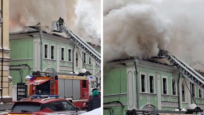 В Москве загорелся 2 этаж административного здания рядом с банями Siberia. Фото © Telegram / Марьина Роща Москва Chat