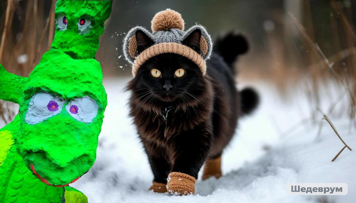 шапку ушанку и два хвоста, это к ИИ, хотя на мой взгляд, очень даже миленько получилось. Ну, а с Горынычем вы знакомы. Тут, думаю, вопросов нет. 