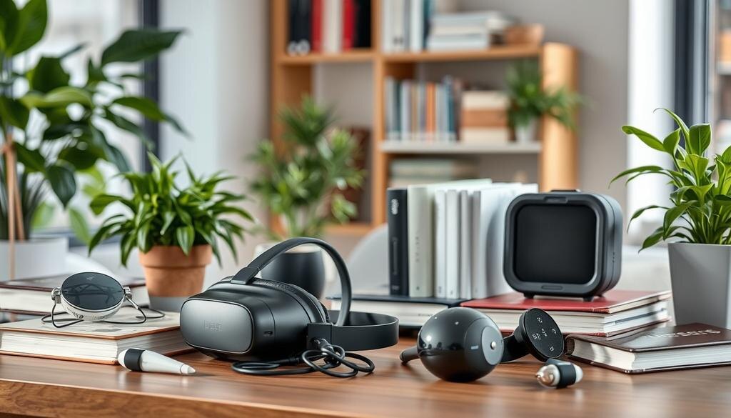    Изображение гаджетов для улучшения памяти и концентрации, включая устройства на основе нейростимуляции.