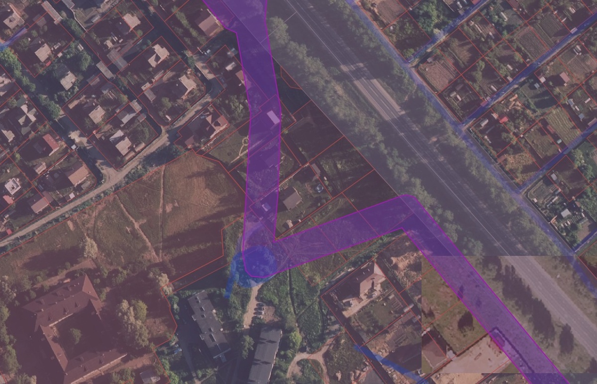 Пример расположения охранной зоны ВЛ проходящей через земельные участки на ПКК