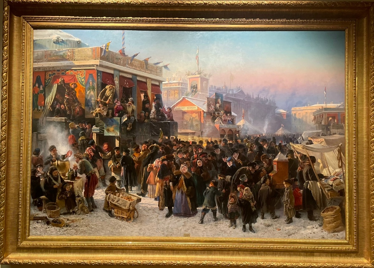 Картина К. Е. Маковского «Народное гулянье во время Масленицы на Адмиралтейской площади в Петербурге» (1869 г.)