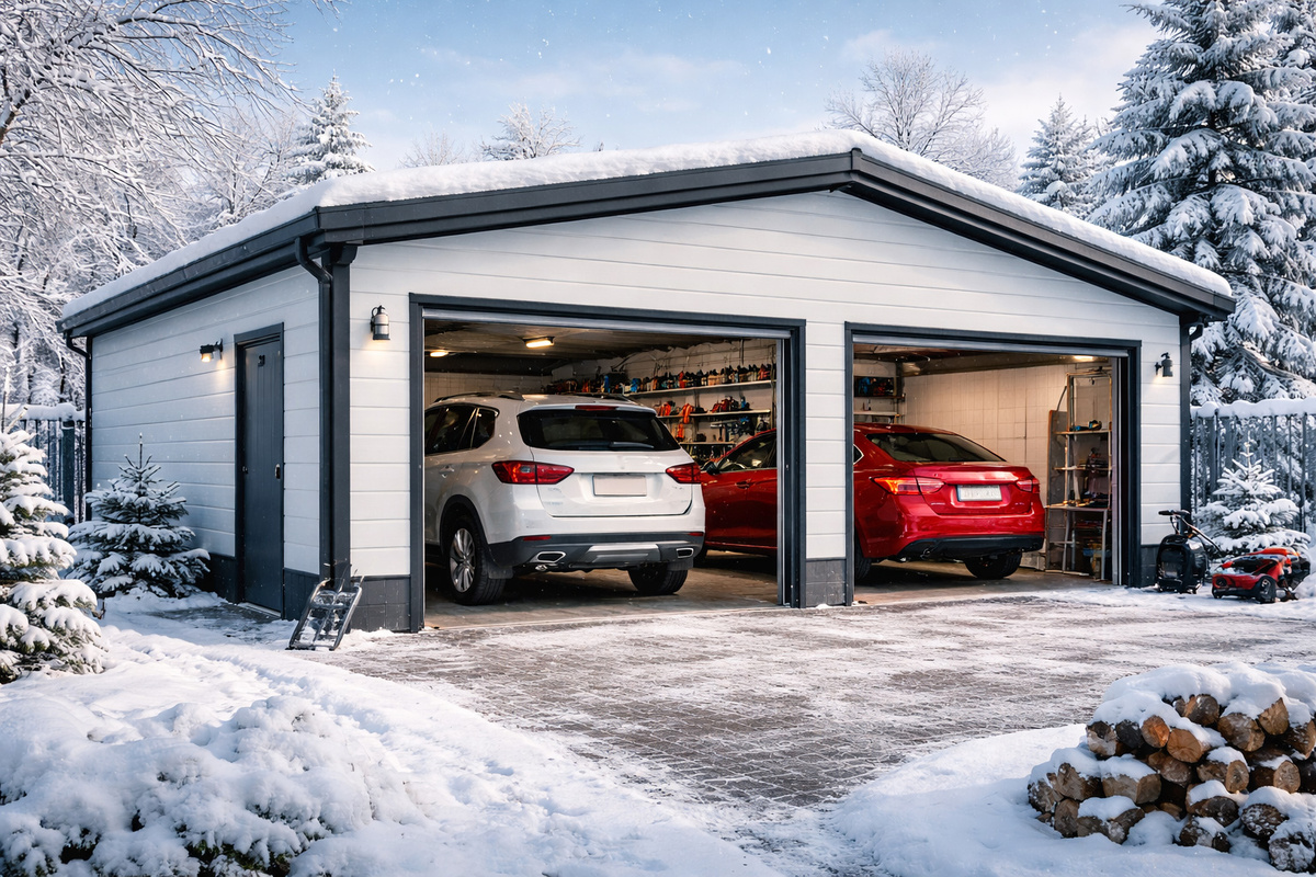 Фото: двухместный гараж из сэндвич-панелей