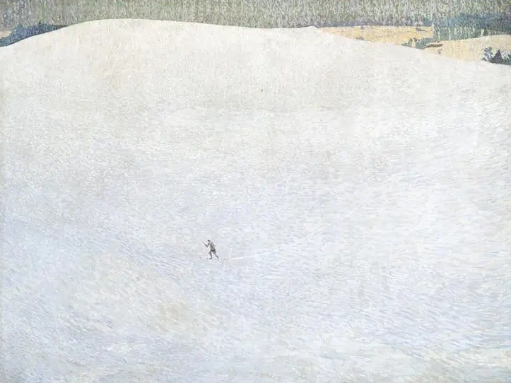     Куно Амье. Зимний пейзаж с лыжником. 1904