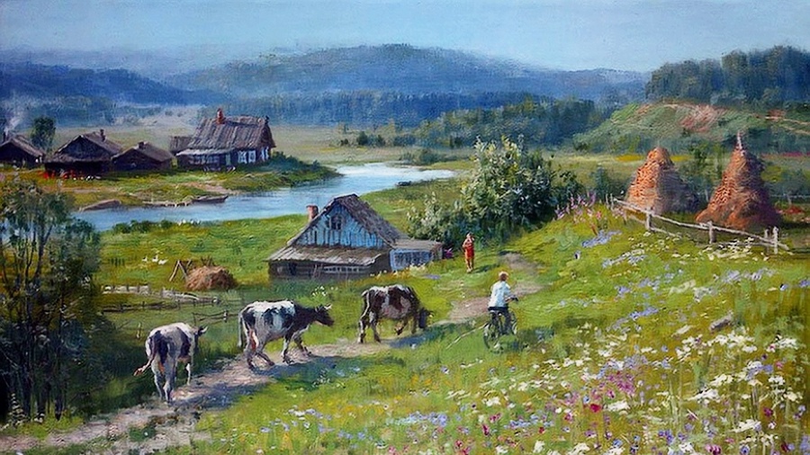Русская деревня. Картина В. Жданова