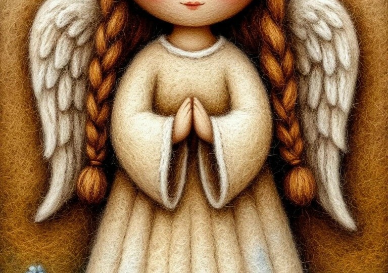 Ангел. Шерстяная картина. Стиль примитивный промт
