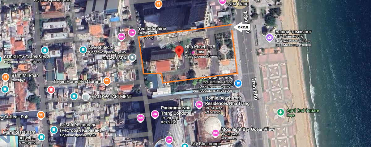 Территория отеля на карте